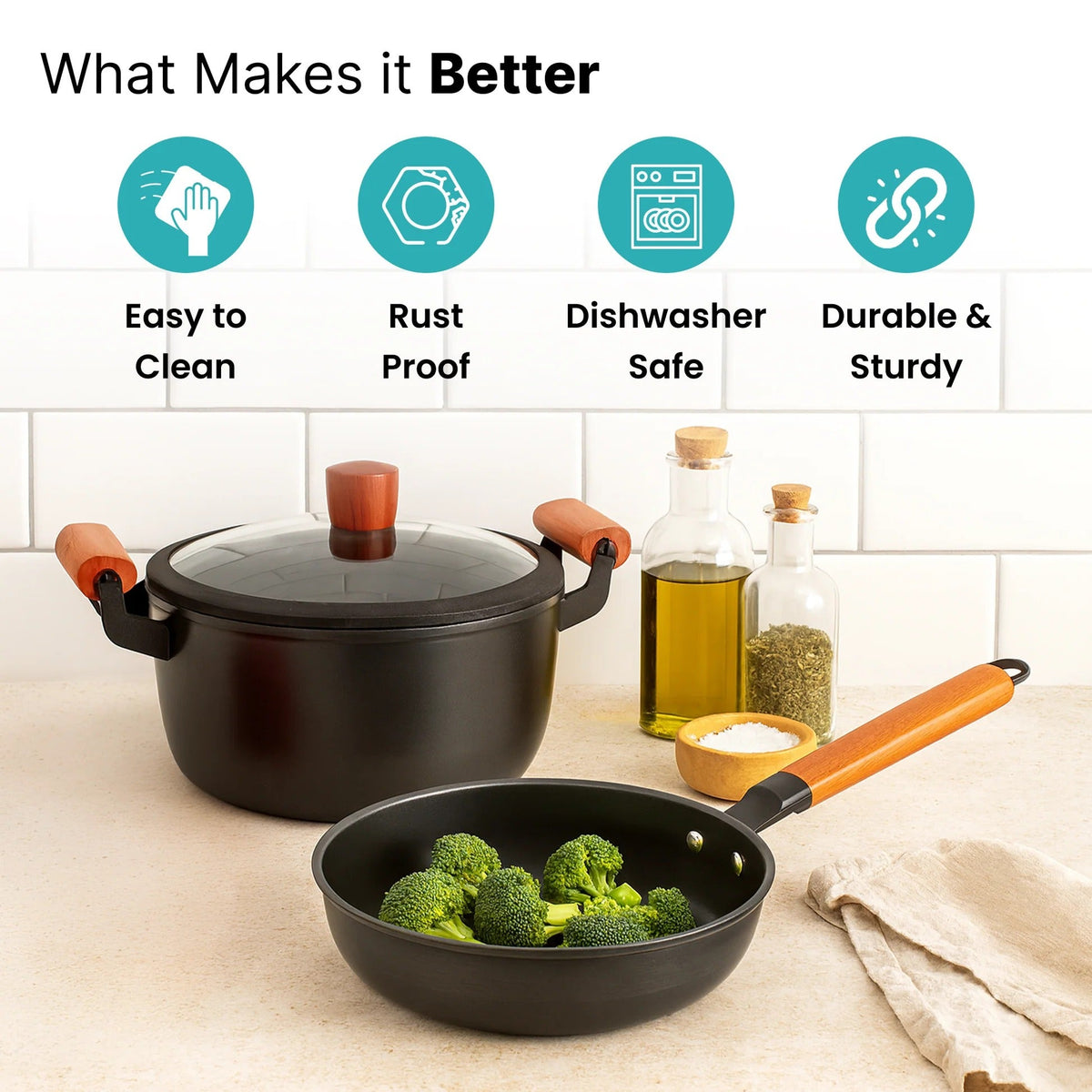 Cast Iron 12 inch Frying Pan Durable Non-Toxic Cookware Black