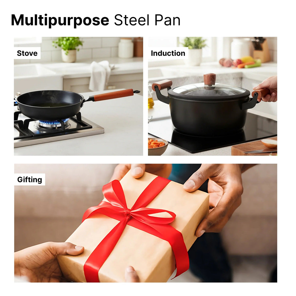 Cast Iron 12 inch Frying Pan Durable Non-Toxic Cookware Black