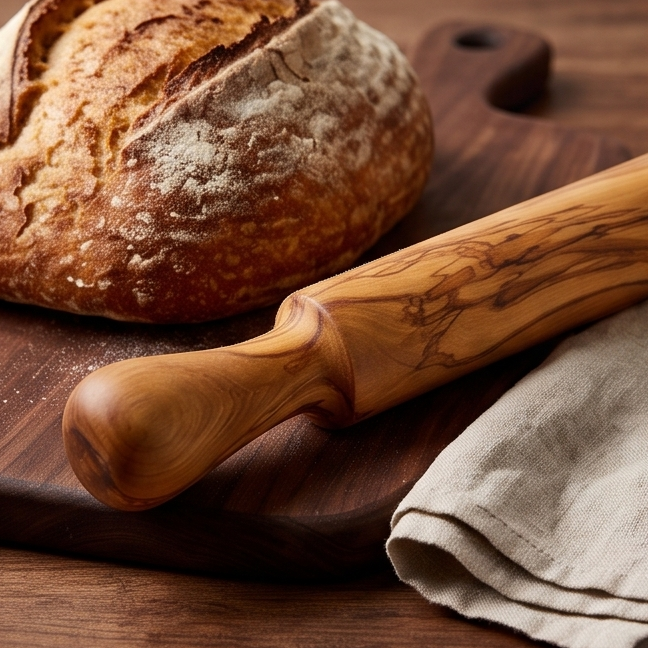 Olive Wood Professional Rolling Pin | Traditional Hardwood Pastry Dough Roller