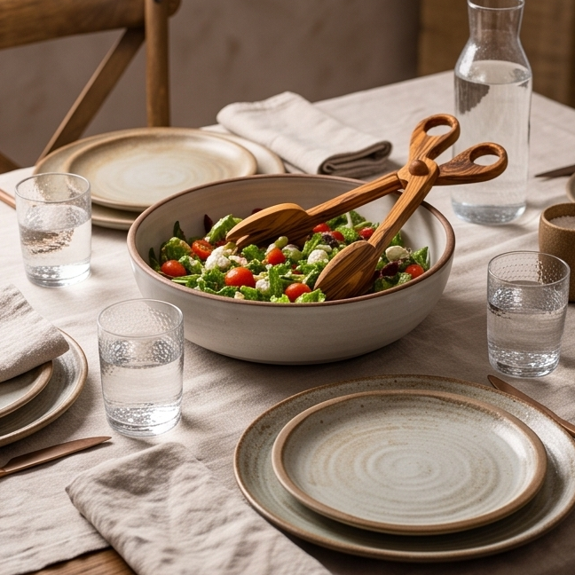 Olive Wood Salad Tongs | Wooden Serving Cooking Scissors Spoon Fork Food Clamps