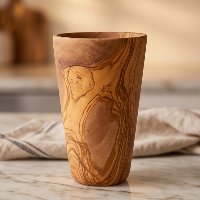 Luxury Solid Olive Wood Utensil Holder | Rustic Kitchen Countertop Storage Organiser