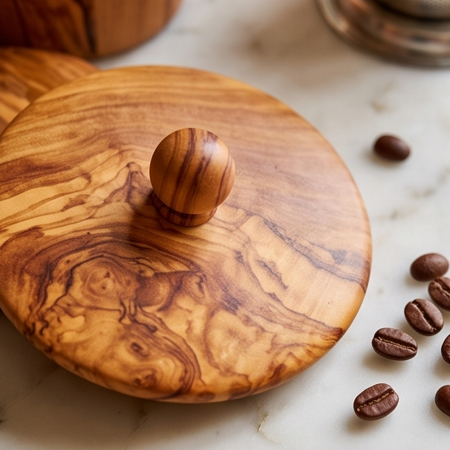 Olive Wood Storage Canister Set of 3 with Rack | Wooden Kitchen Spice Jar Pots