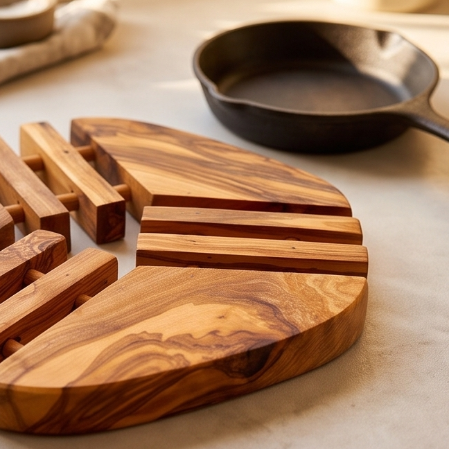 Handcrafted Olive Wood Trivet Hot Pad (19 cm) | Heat Resistant Wooden Mat