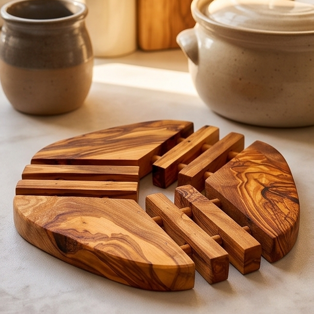 Handcrafted Olive Wood Trivet Hot Pad (19 cm) | Heat Resistant Wooden Mat