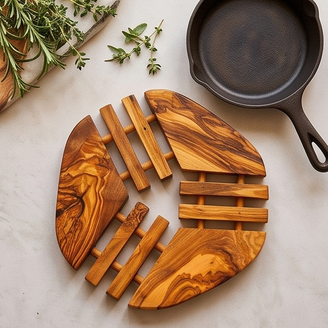 Handcrafted Olive Wood Trivet Hot Pad (19 cm) | Heat Resistant Wooden Mat