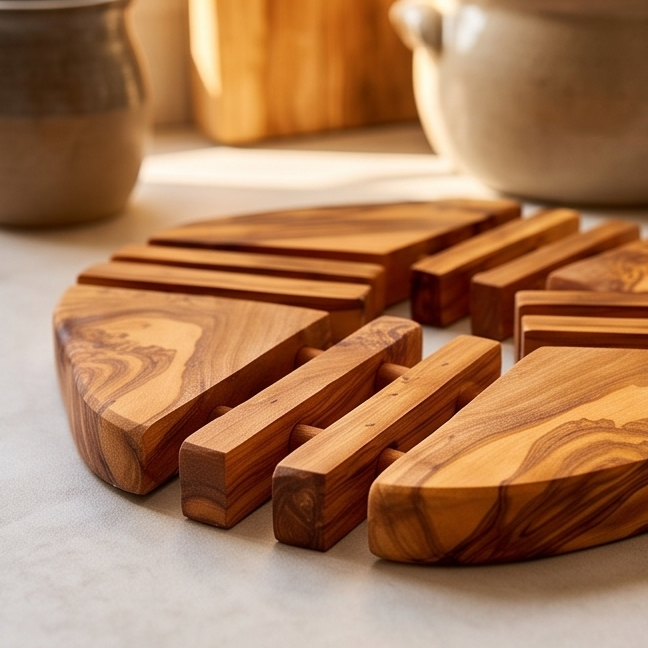 Handcrafted Olive Wood Trivet Hot Pad (19 cm) | Heat Resistant Wooden Mat