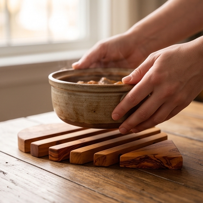 Handcrafted Heart Shaped Olive Wood Trivet (22x22 cm) | Hot Pad