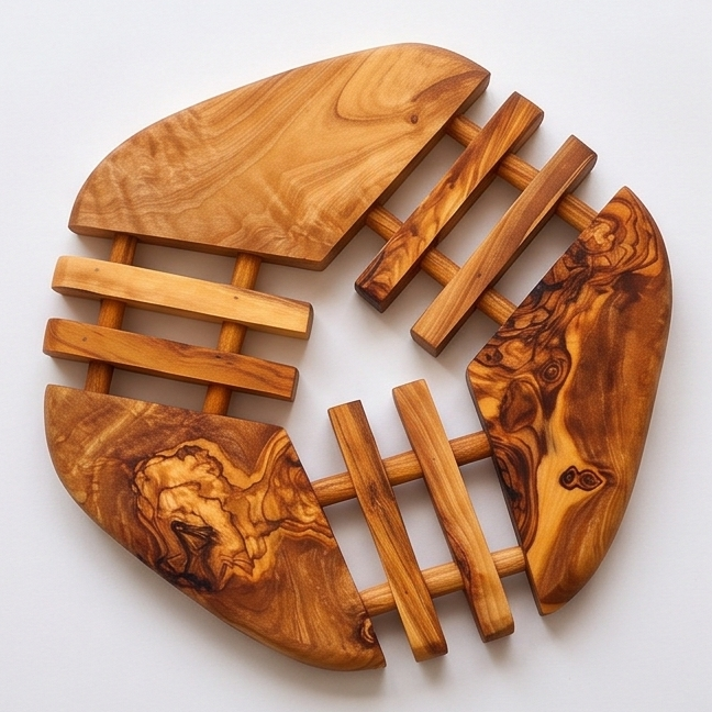 Handcrafted Olive Wood Trivet Hot Pad (19 cm) | Heat Resistant Wooden Mat
