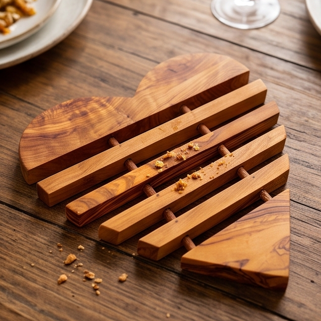 Handcrafted Heart Shaped Olive Wood Trivet (22x22 cm) | Hot Pad