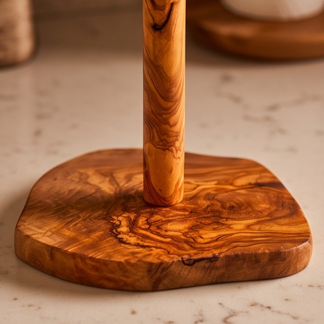 Handcrafted Olive Wood Paper Towel Holder (30 cm) | Standing Roll Dispenser