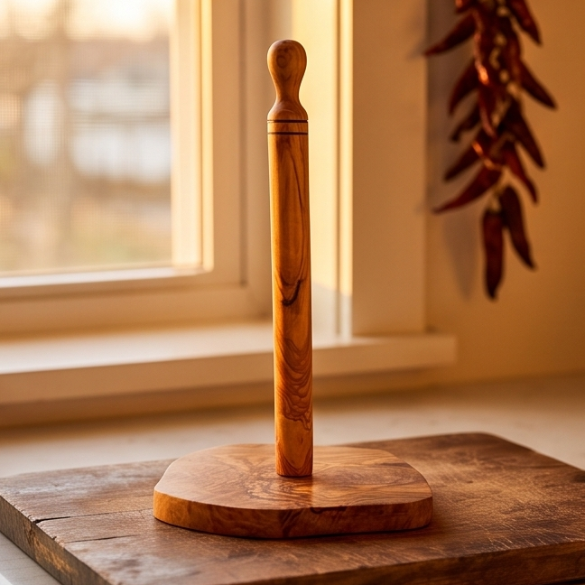 Handcrafted Olive Wood Paper Towel Holder (30 cm) | Standing Roll Dispenser