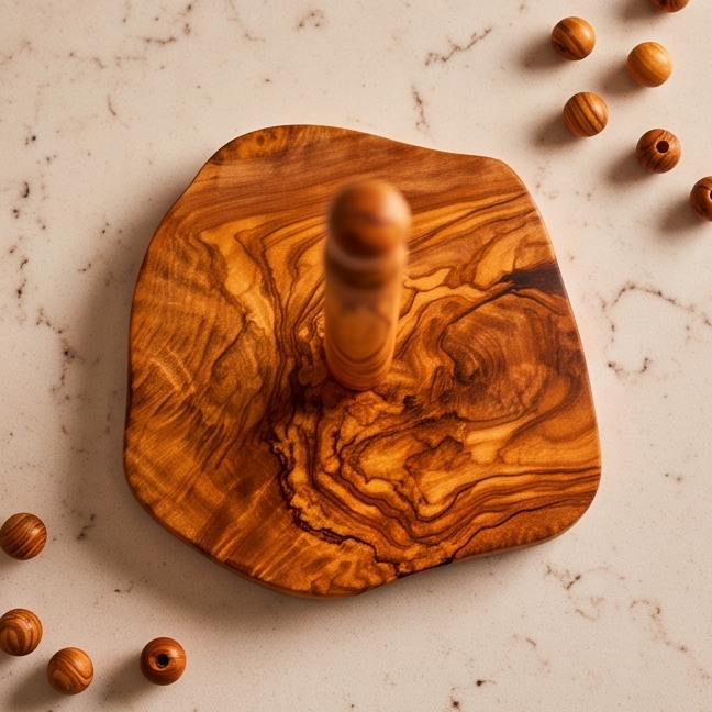 Handcrafted Olive Wood Paper Towel Holder (30 cm) | Standing Roll Dispenser