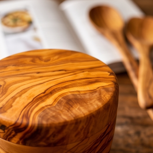 Handcrafted Olive Wood Sugar Jar with Swivel Lid | Salt Cellar (10x8 cm)