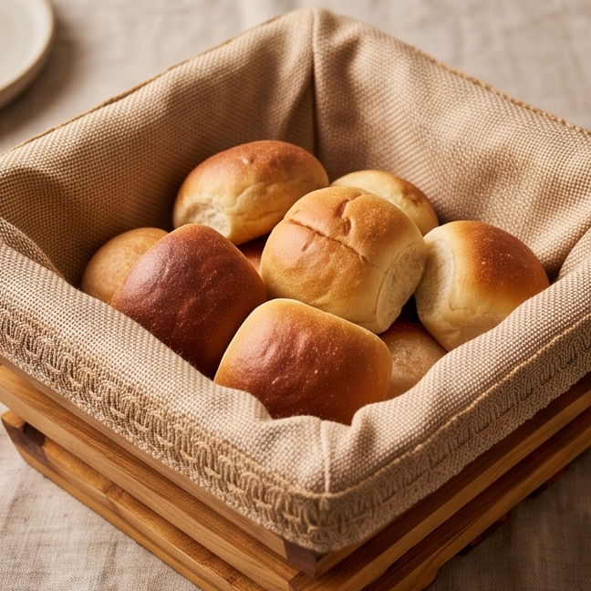 Hand-Carved Olive Wood Bread Basket with Removable Fabric Liner | Rustic Tray