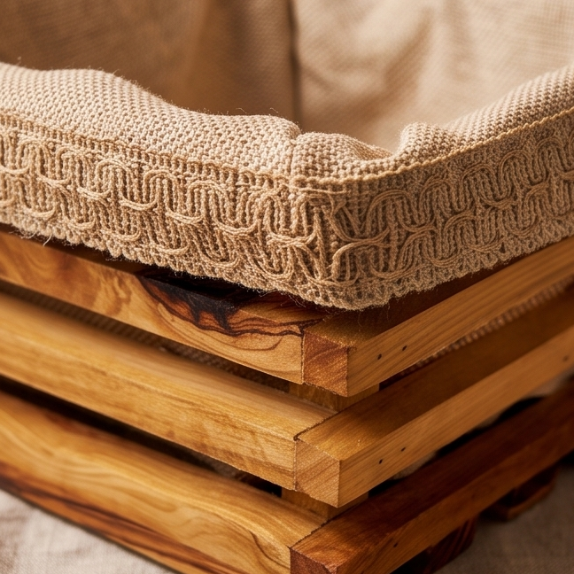 Hand-Carved Olive Wood Bread Basket with Removable Fabric Liner | Rustic Tray