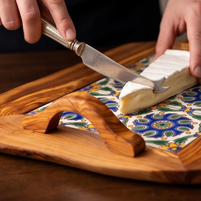 Rustic Olive Wood Ceramic Tray with Handle