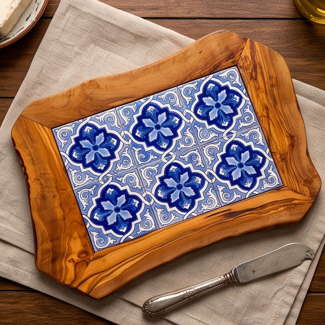 Rustic Olive Wood Ceramic Tray | Various Colours