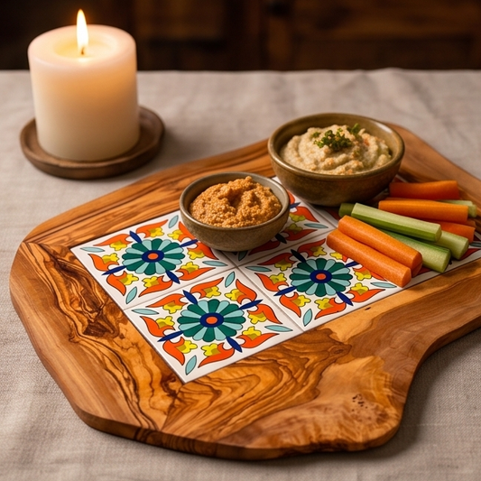 Rustic Olive Wood Ceramic Tray | Various Colours