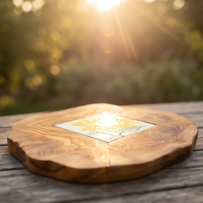 Small Rustic Olive Wood Ceramic Restaurant Serving Tray