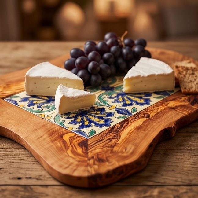 Rustic Olive Wood Ceramic Tray | Various Colours