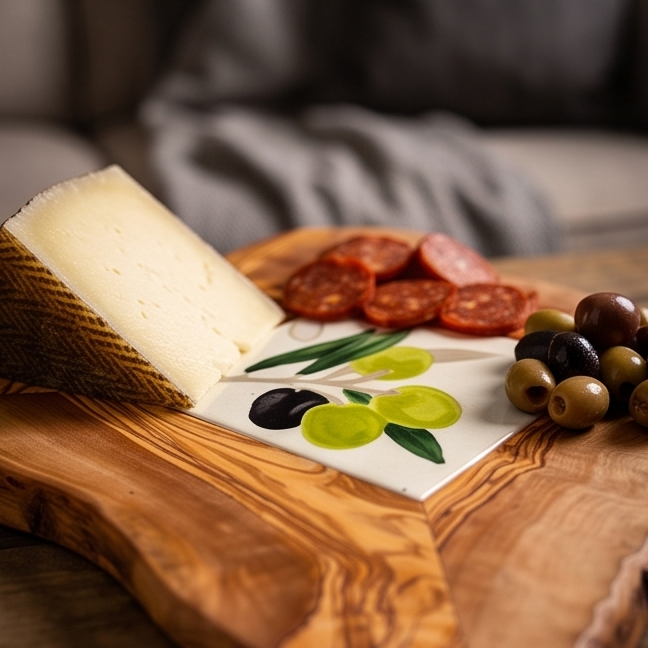 Small Rustic Olive Wood Ceramic Restaurant Serving Tray