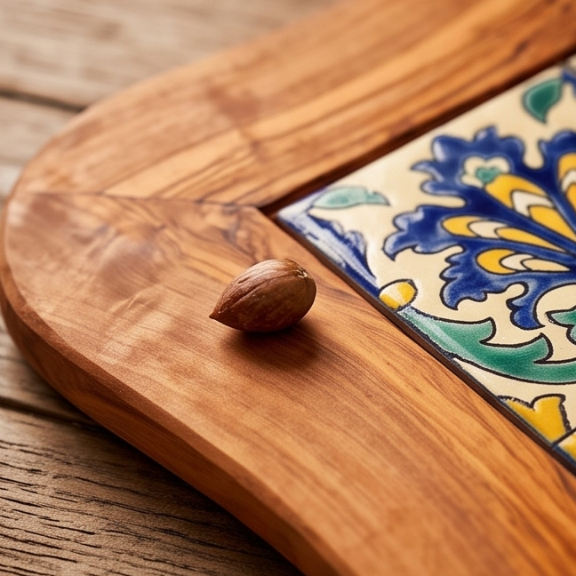 Rustic Olive Wood Ceramic Tray | Various Colours