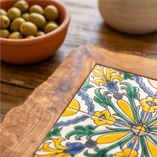 Medium Rustic Olive Wood Ceramic Tray 15 cm