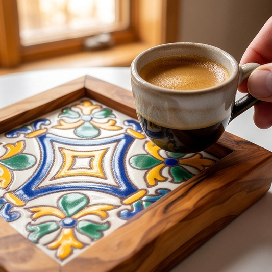 Square Olive Wood Ceramic Tray