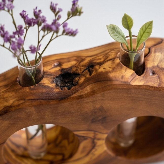 Rustic Olive Wood Propagation Vase | Desktop Plant Tube Vase