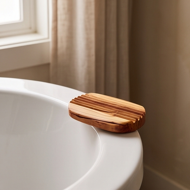 Olive Wood Non-Slip Self Drain Soap Bar Holder Dish 12 cm