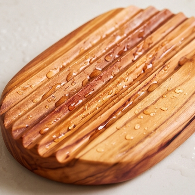 Olive Wood Non-Slip Self Drain Soap Bar Holder Dish 12 cm OSD.1