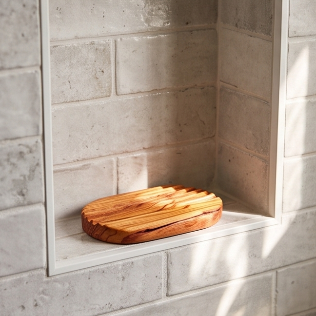 Olive Wood Non-Slip Self Drain Soap Bar Holder Dish 12 cm