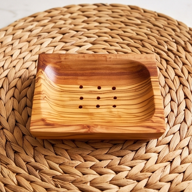 Olive Wood Non-Slip Self Drain Soap Bar Holder Dish 12 cm OSD.2