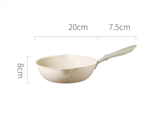 Non-Stick Deep Wok Frying Pan – 20cm Beige Aluminum Skillet, Durable for Gas and Induction Stoves, Perfect for Multiple Cooking Styles.