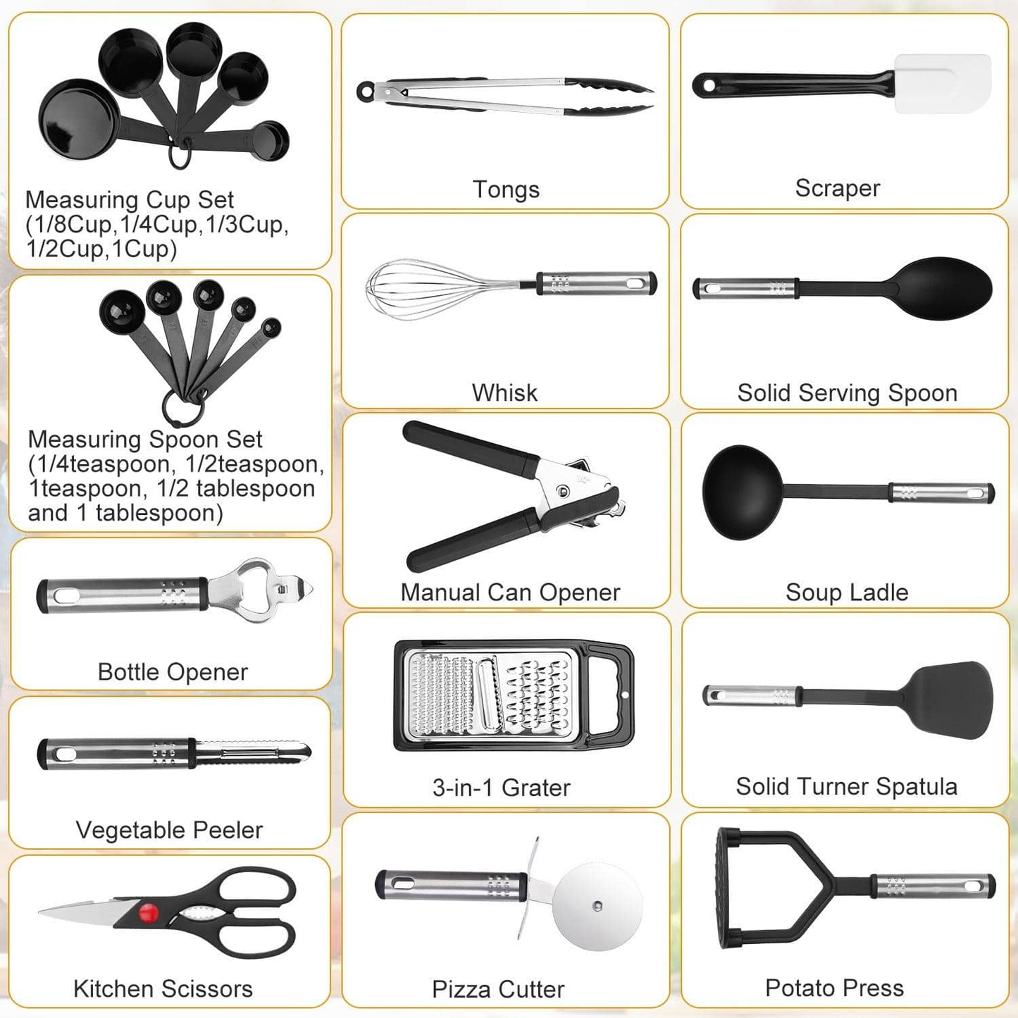25-Piece Kitchen Utensils Set – Heat-Resistant Non-Stick Cooking Utensils Set – Versatile Spoons, Turners, Spatulas, and Ladle for Everyday Kitchen Needs