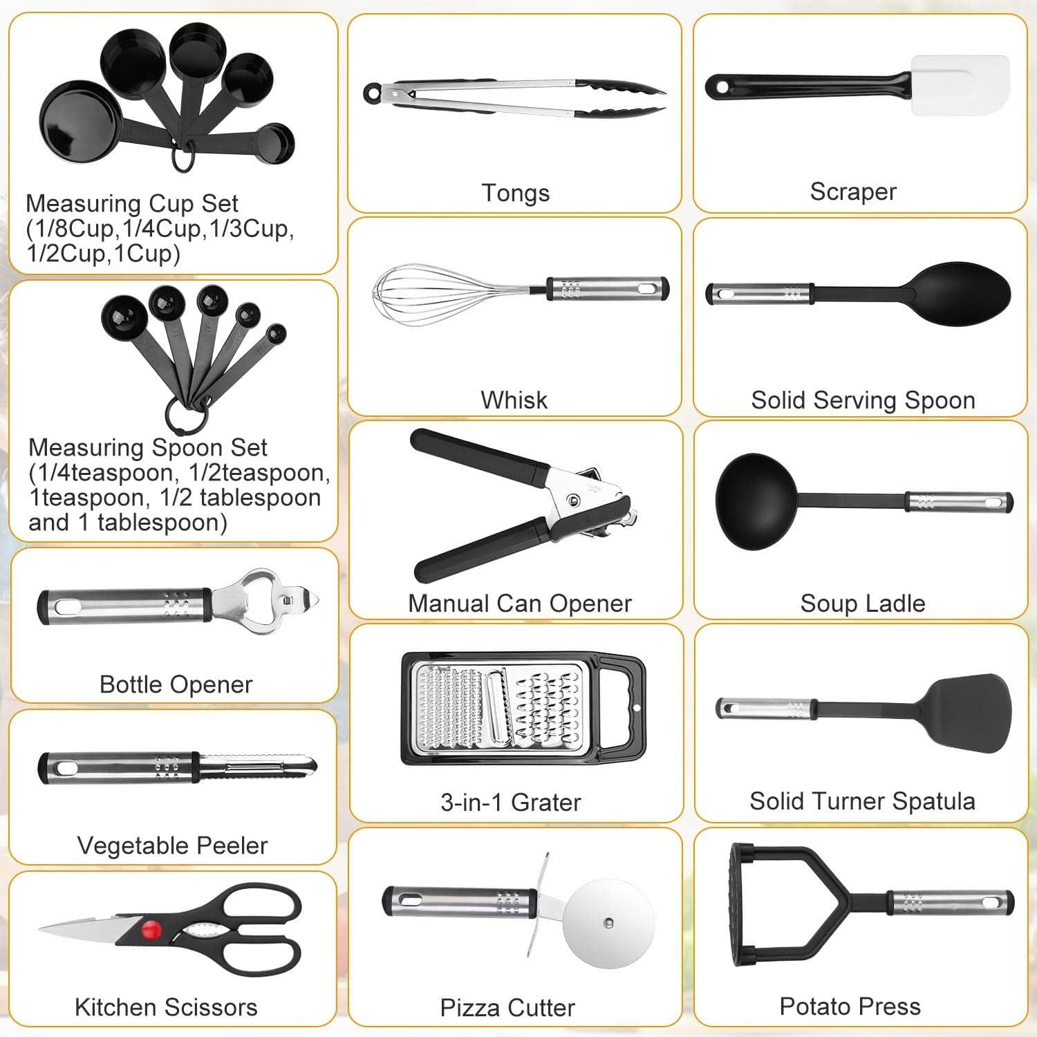 25-Piece Kitchen Utensils Set – Heat-Resistant Non-Stick Cooking Utensils Set – Versatile Spoons, Turners, Spatulas, and Ladle for Everyday Kitchen Needs