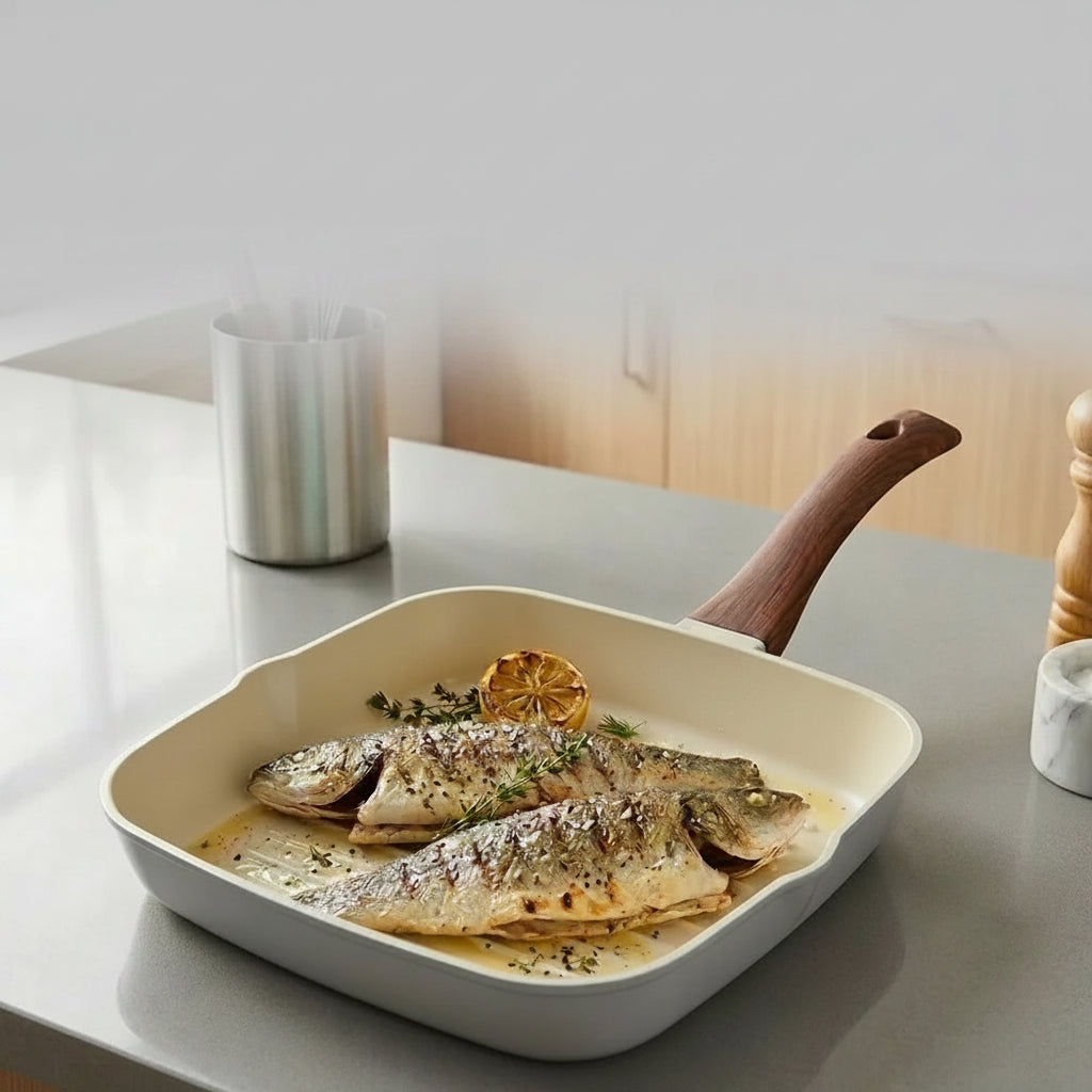Square Grill Pan Ceramic Non-Stick Induction Friendly