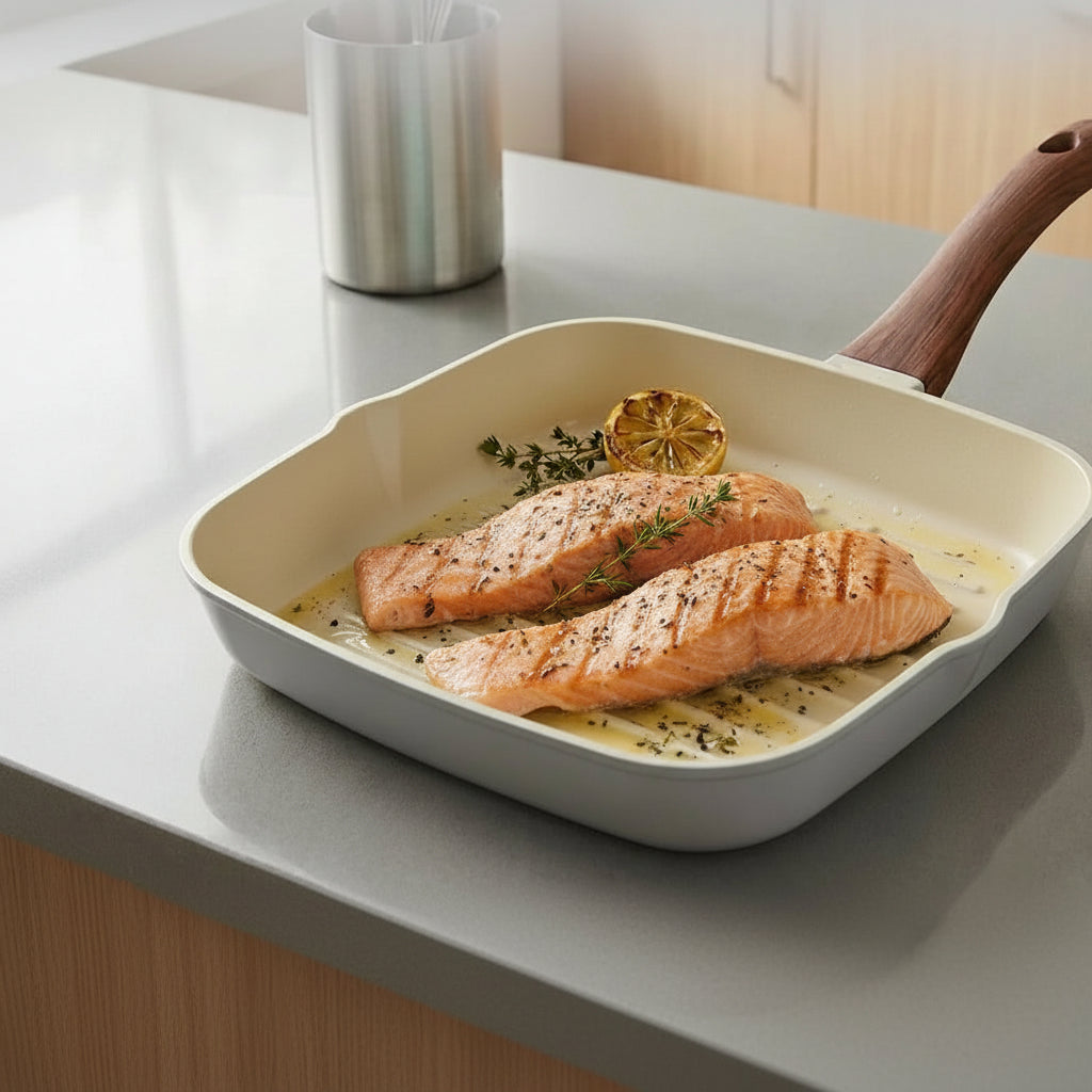 Square Grill Pan Ceramic Non-Stick Induction Friendly