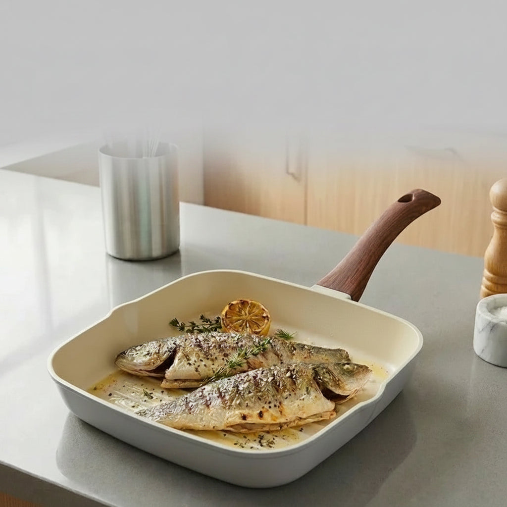 Square Grill Pan Ceramic Non-Stick Induction Friendly