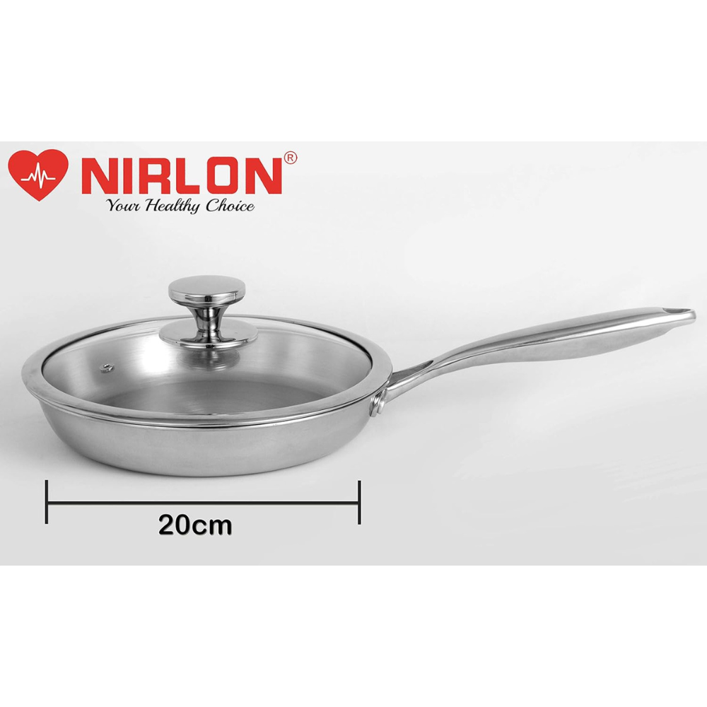 Triply Stainless Steel Fry Pan With Glass Lid- 20 cm