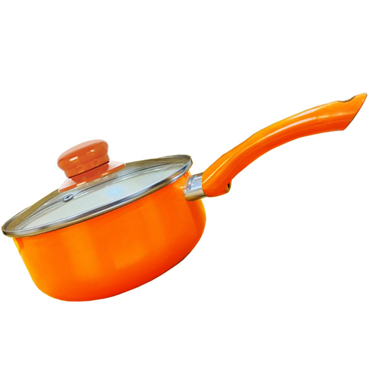 Non Stick Induction Base Ceramic Coated Sauce Pan 18 cm Diameter (Orange), 1.9 L
