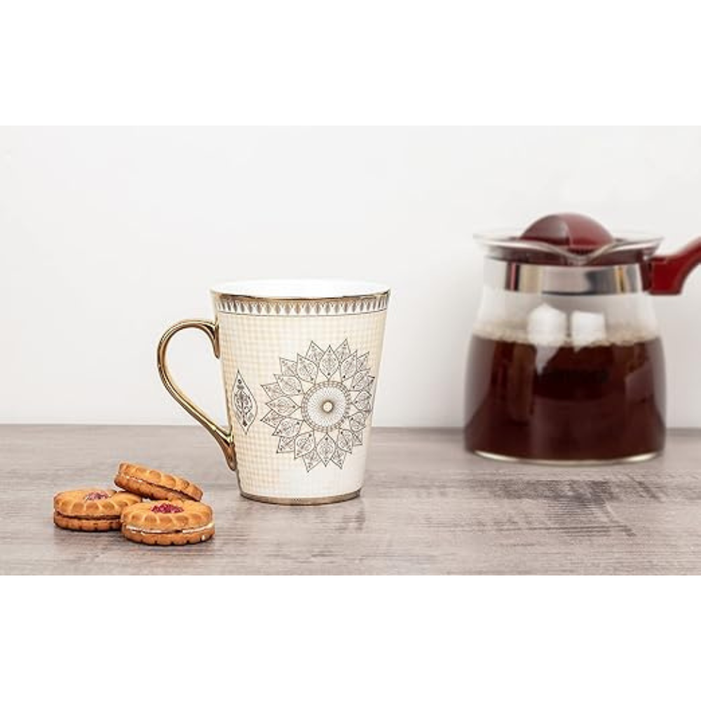 Ceramic Golden Satire Coffee Mug, Ceramic Tea Cup, Set of 1, 330 ml, Not Microwave Safe