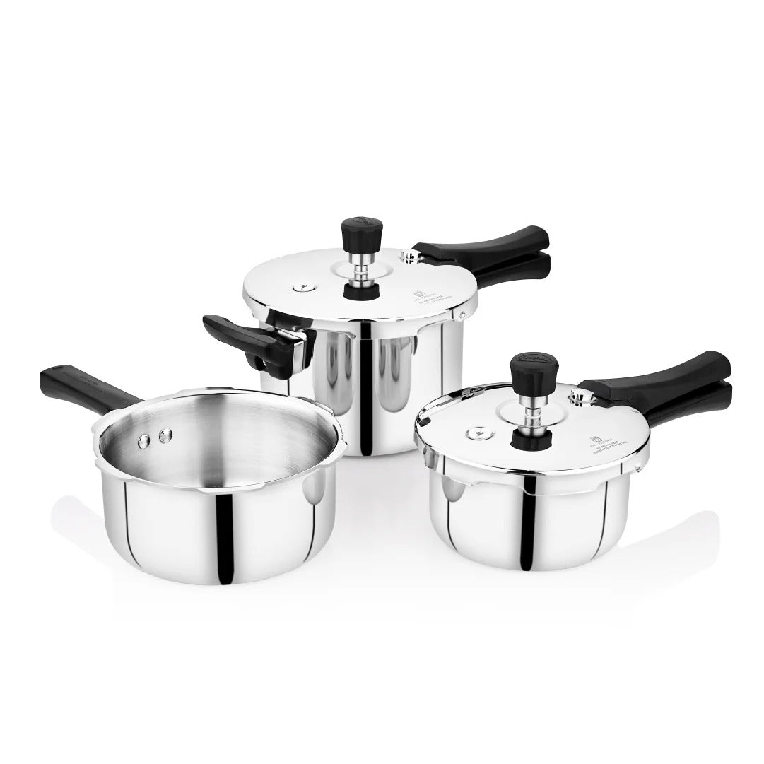 Triply Stainless Steel Pressure Cooker Combo 1.5L+2L+3L (2L & 3L with Common Lid) Outer Lid
