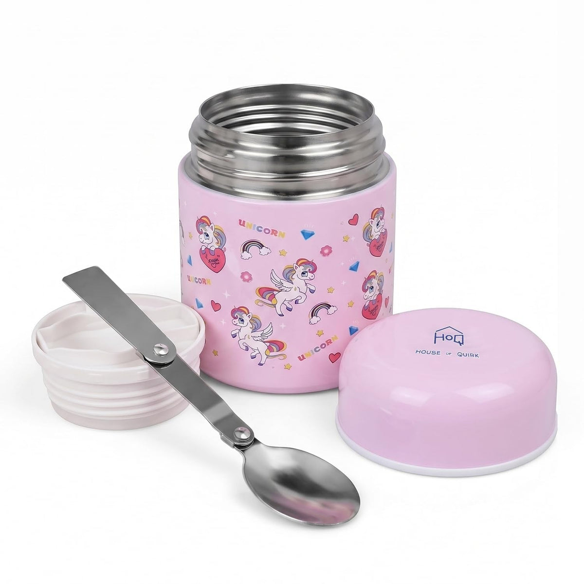 304 Stainless Steel Baby Feeding Bowl with Spoon - Pink Unicorn