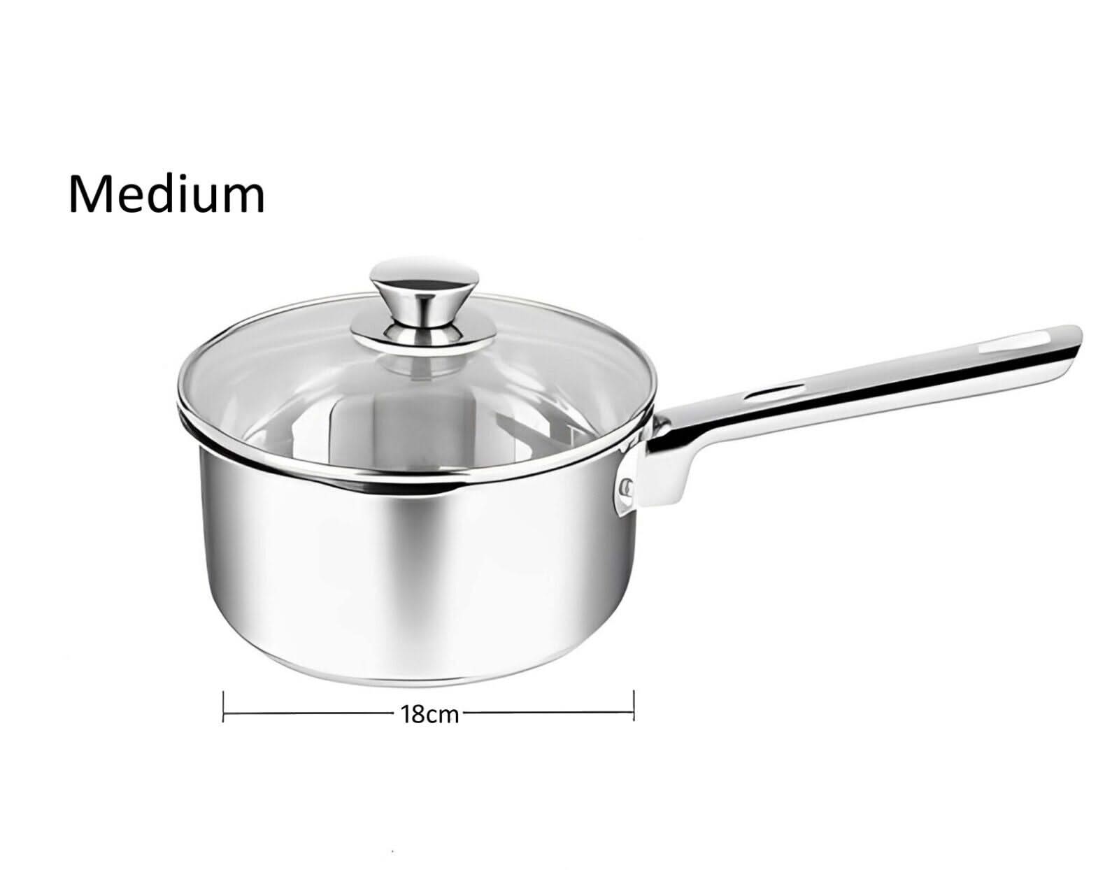 3-Piece Stainless Steel Saucepan Set – Durable Saucepans with Glass Lids (16cm, 18cm, 20cm), Perfect for Cooking and Kitchen Tasks