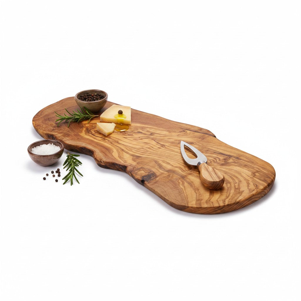 Handmade Olive Wood Long Freeform Serving Board | Live Edge Cheese Grazing Platter Board | Beautiful Natural Grain | 20–50 cm