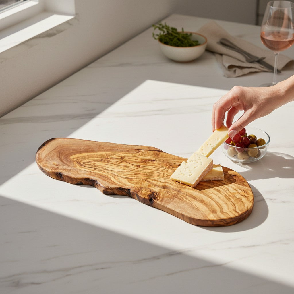 Handmade Olive Wood Long Freeform Serving Board | Live Edge Cheese Grazing Platter Board | Beautiful Natural Grain | 20–50 cm