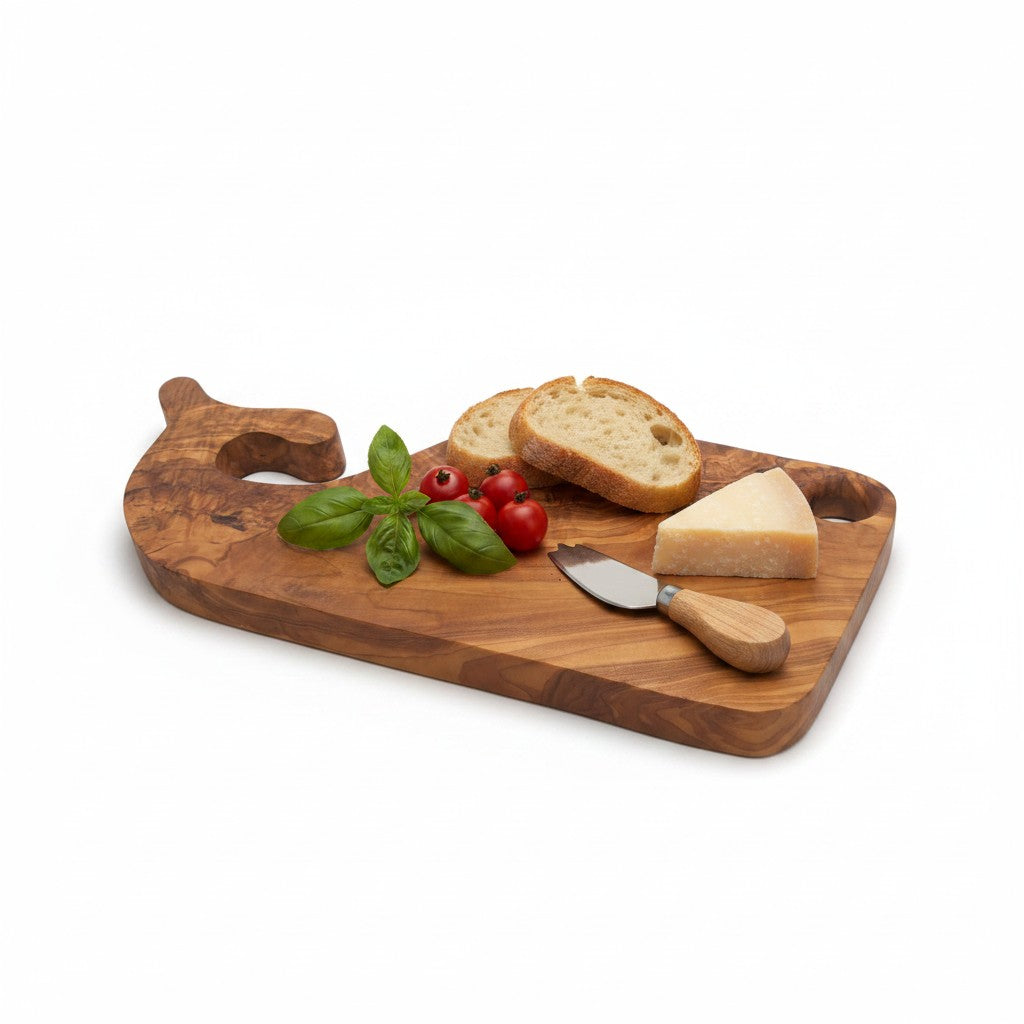 Whale Shaped Olive Wood Serving Board | 35 cm Hand-Carved Appetizer Board