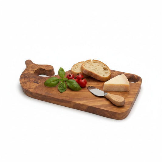 Whale Shaped Olive Wood Serving Board | 35 cm Hand-Carved Appetizer Board