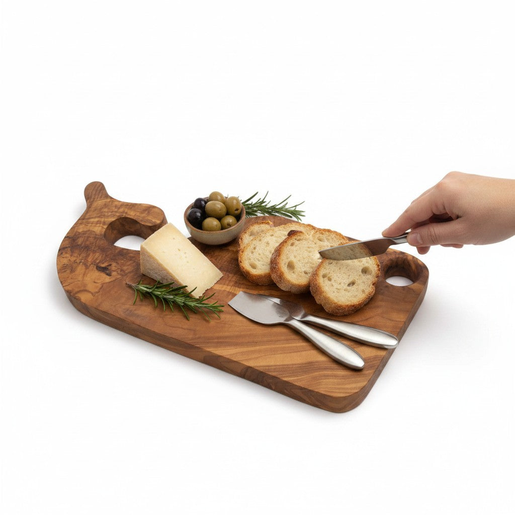 Whale Shaped Olive Wood Serving Board | 35 cm Hand-Carved Appetizer Board